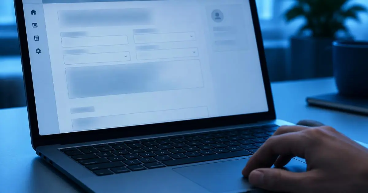 Laptop showing an online form with blurred private fields