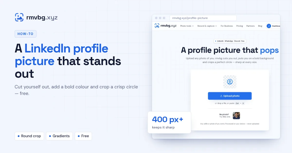 Poster of the rmvbg profile picture maker page